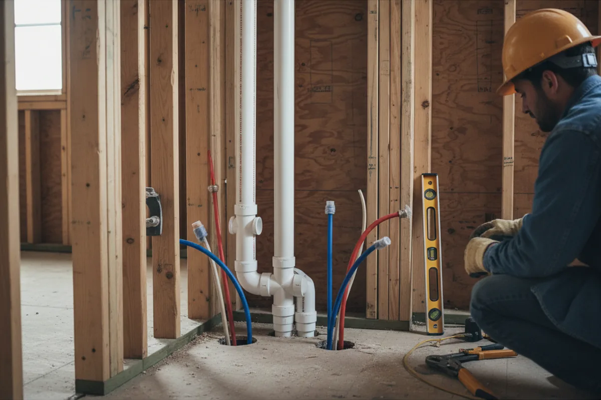 Drain and supply rough-in during Drain Cleaning in Woodbury